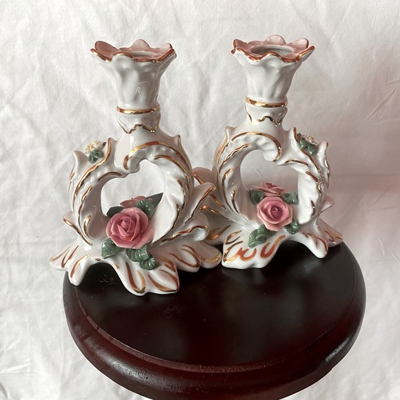 Dresden Germany Porcelain
Candlestick Holder Pink Roses
Vintage - Picture 1 of 7